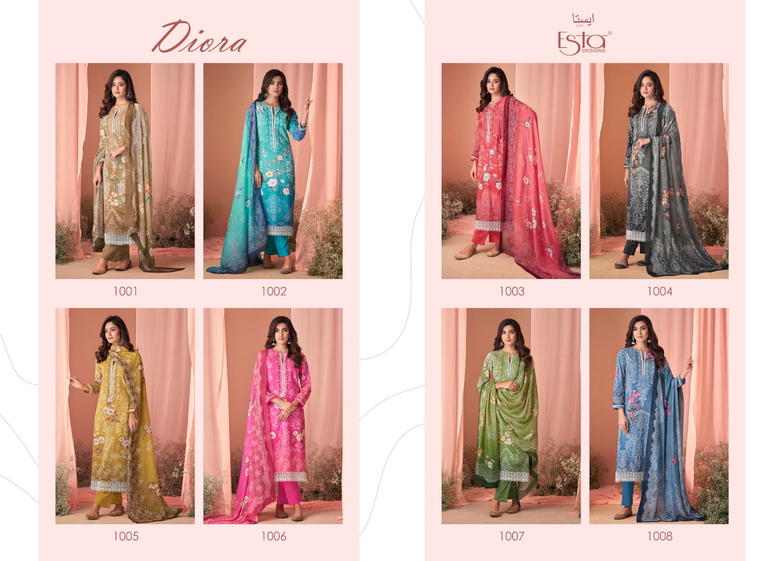 Diora By Esta 1001 To 1008 Heavy Cotton Printed Salwar Kameez Wholesale Market In Surat